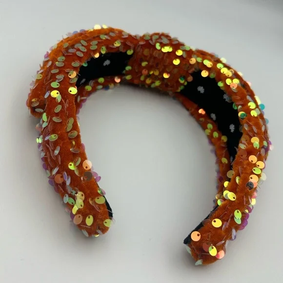 Lele Sadoughi Orange Sequin Knotted Headband - Picture 7 of 16